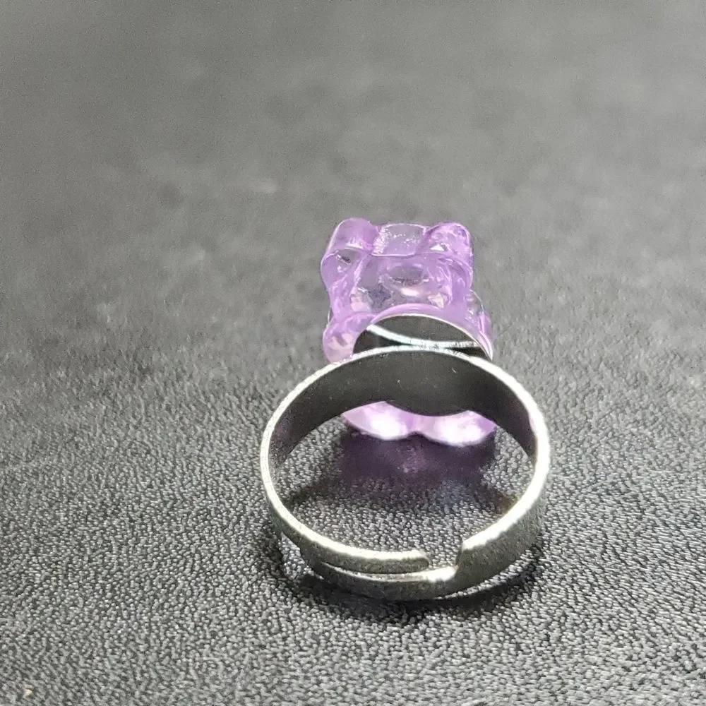 Silver tone purple gummy bear ring